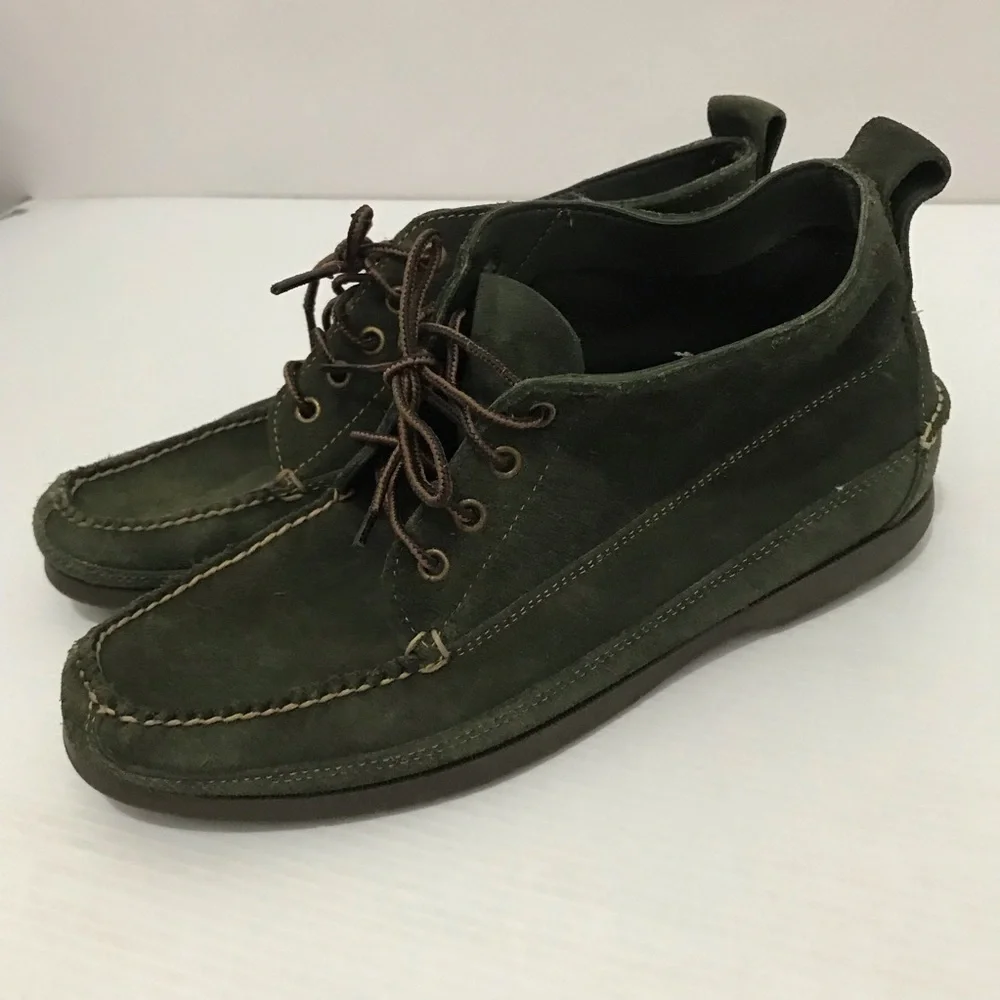 VINTAGE L.L. BEAN GREEN LEATHER LACE UP TRAIL HIKE PACKER CHUKKA BOOTS 9D